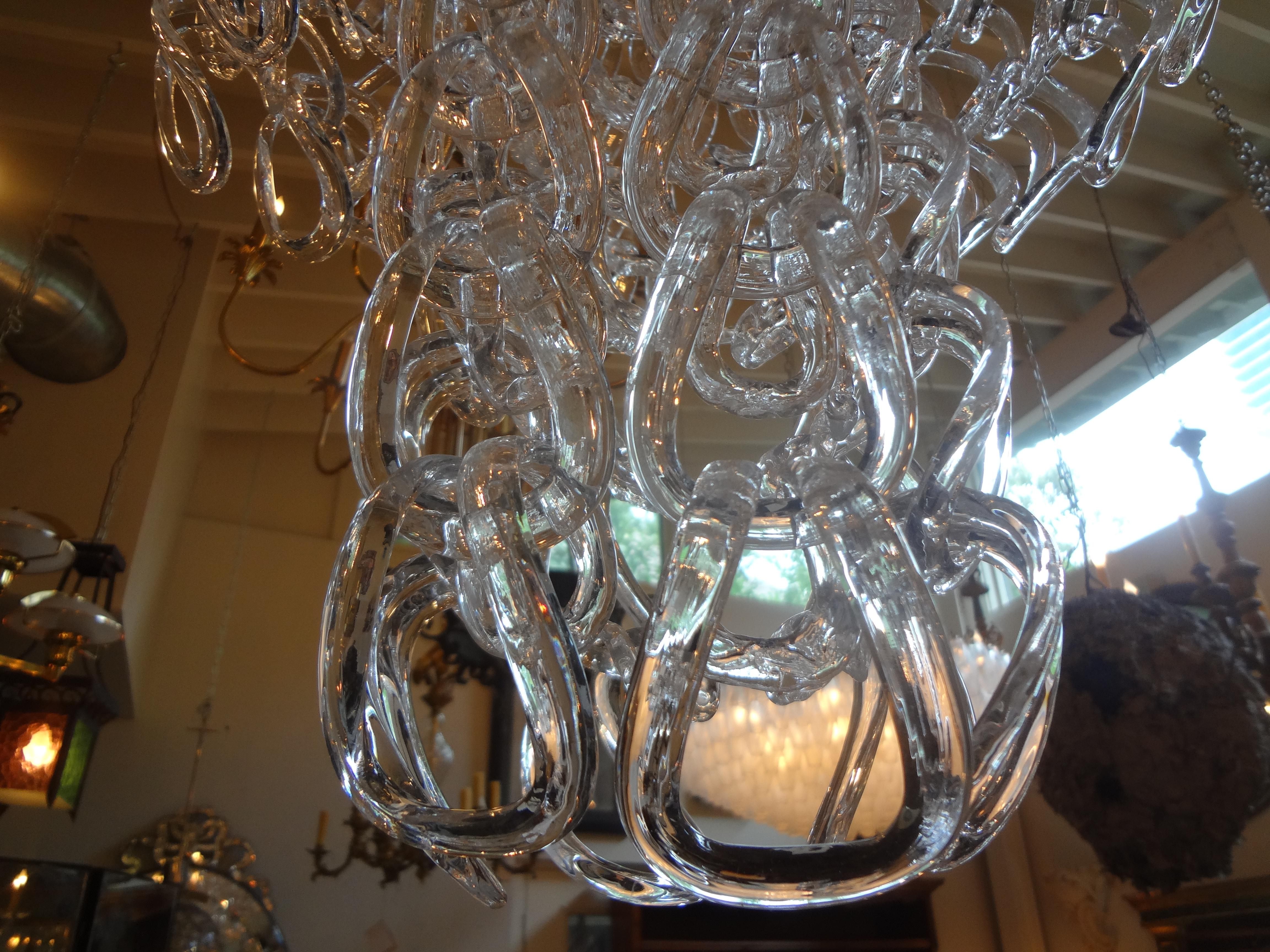 Mid-Century Modern Murano Glass Chandelier, Mangiarotti Inspired For Sale