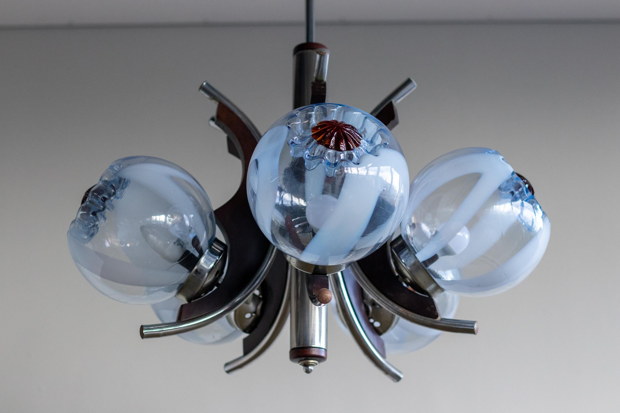 Murano-Glas-Kronleuchter von Mazzega, Italien, 1970 (Stahl) im Angebot