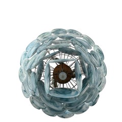 Murano Glass Chandelier, Cascading Disc Design in Blue & Smoky Tones