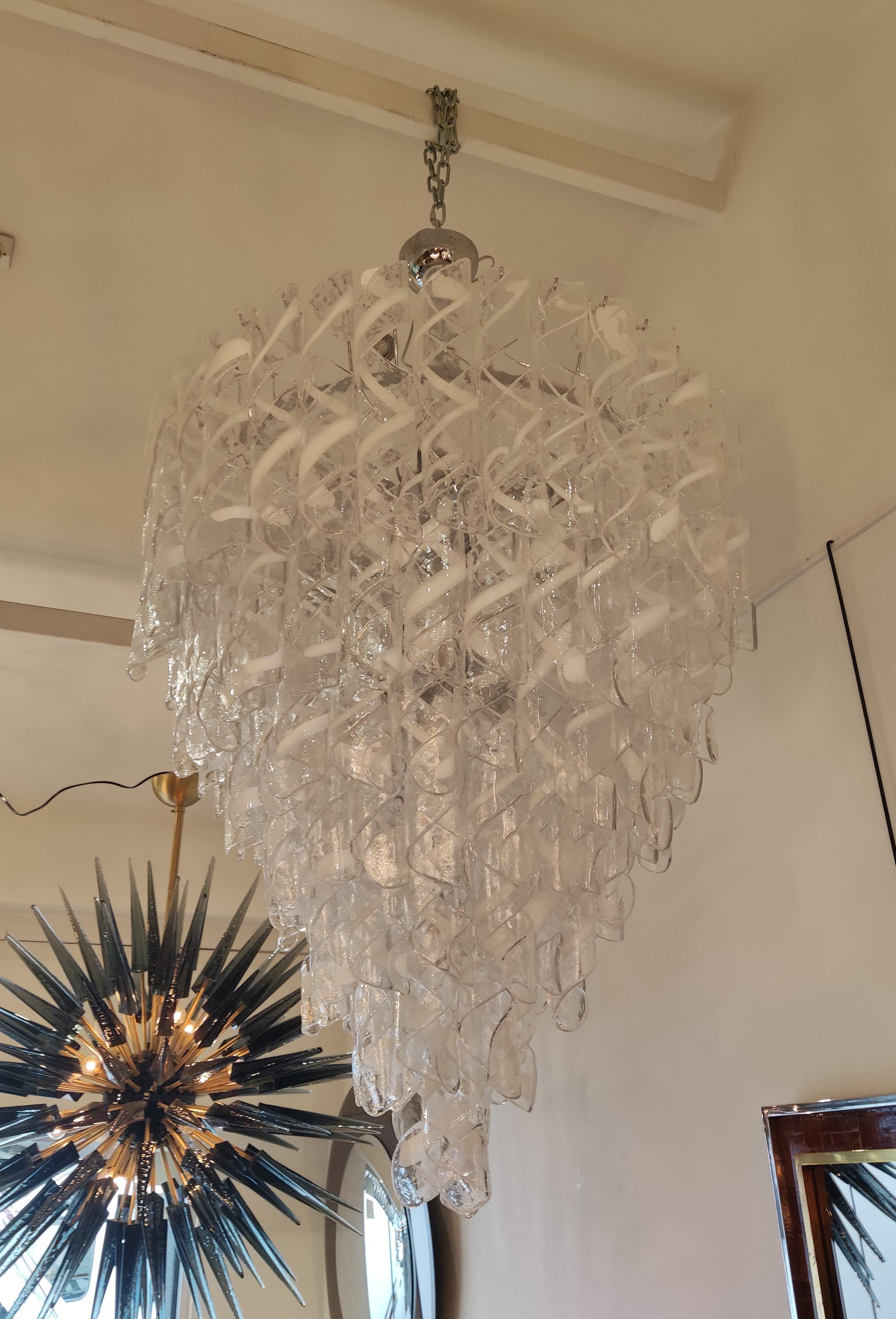Murano Glass Chandelier Chrome and Glass Pendants For Sale 6