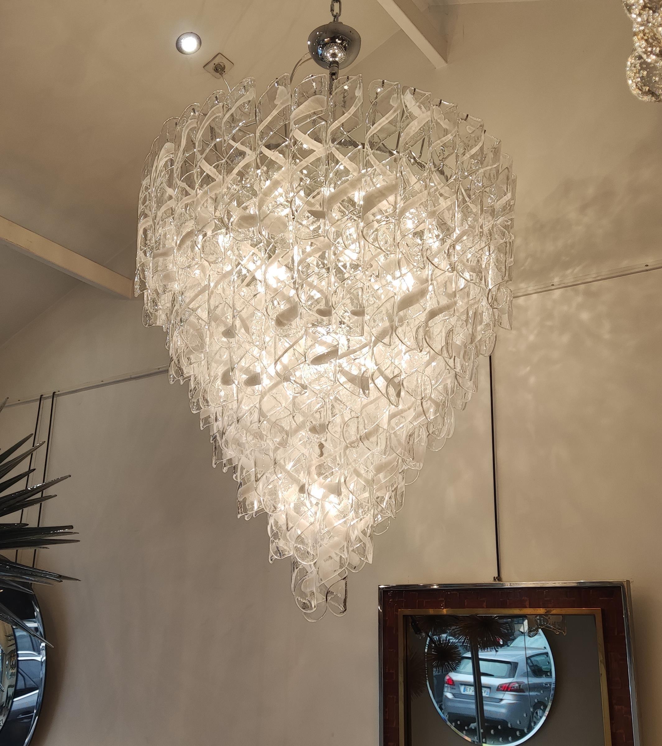 20th Century Murano Glass Chandelier Chrome and Glass Pendants For Sale