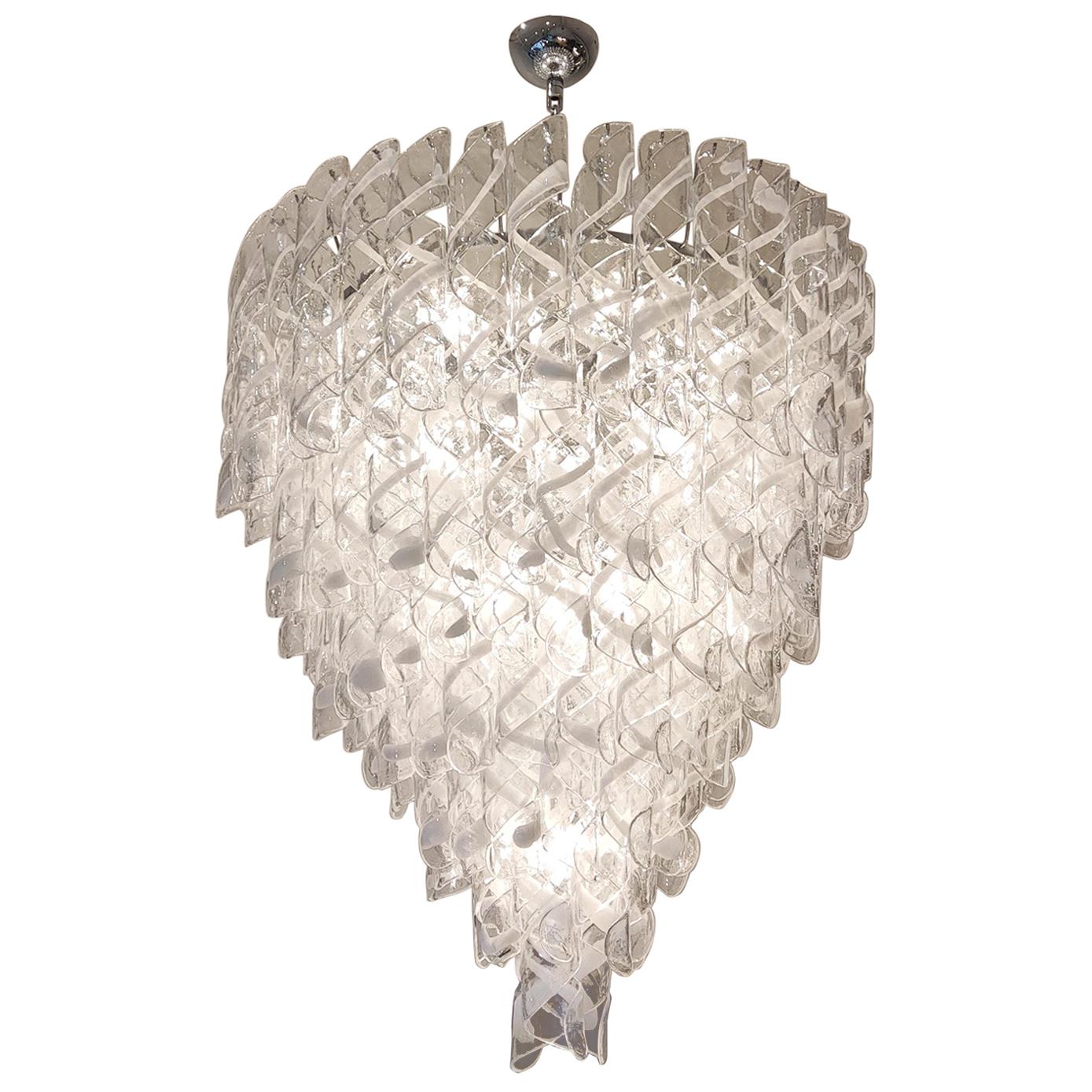 Murano Glass Chandelier Chrome and Glass Pendants For Sale