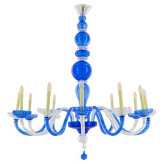 Lustre en verre de Murano cobalt et cristal, chandelier formé à la main 21e