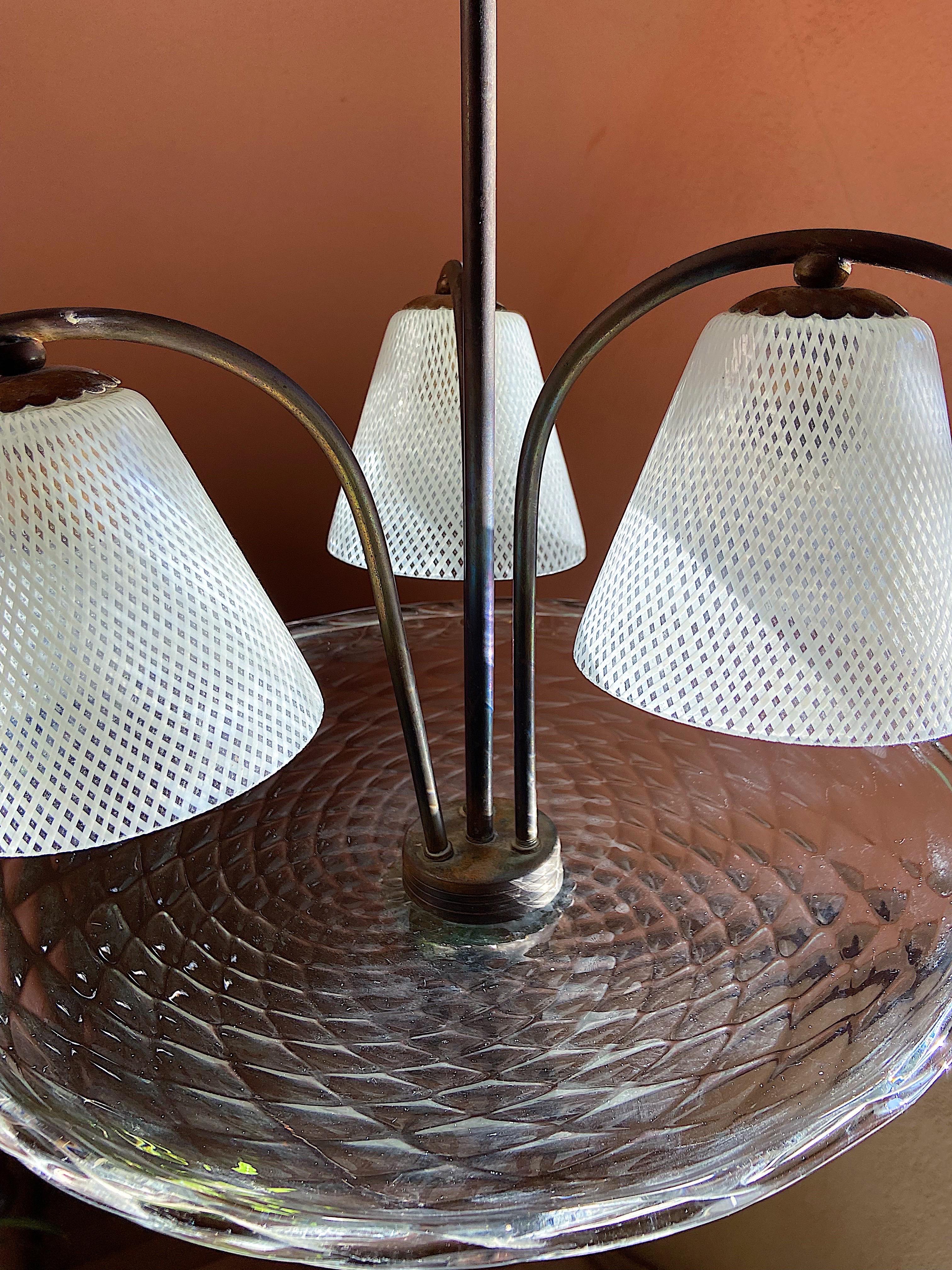 20th Century Murano Glass Chandelier Designed by Venini, Murano, 1940s For Sale