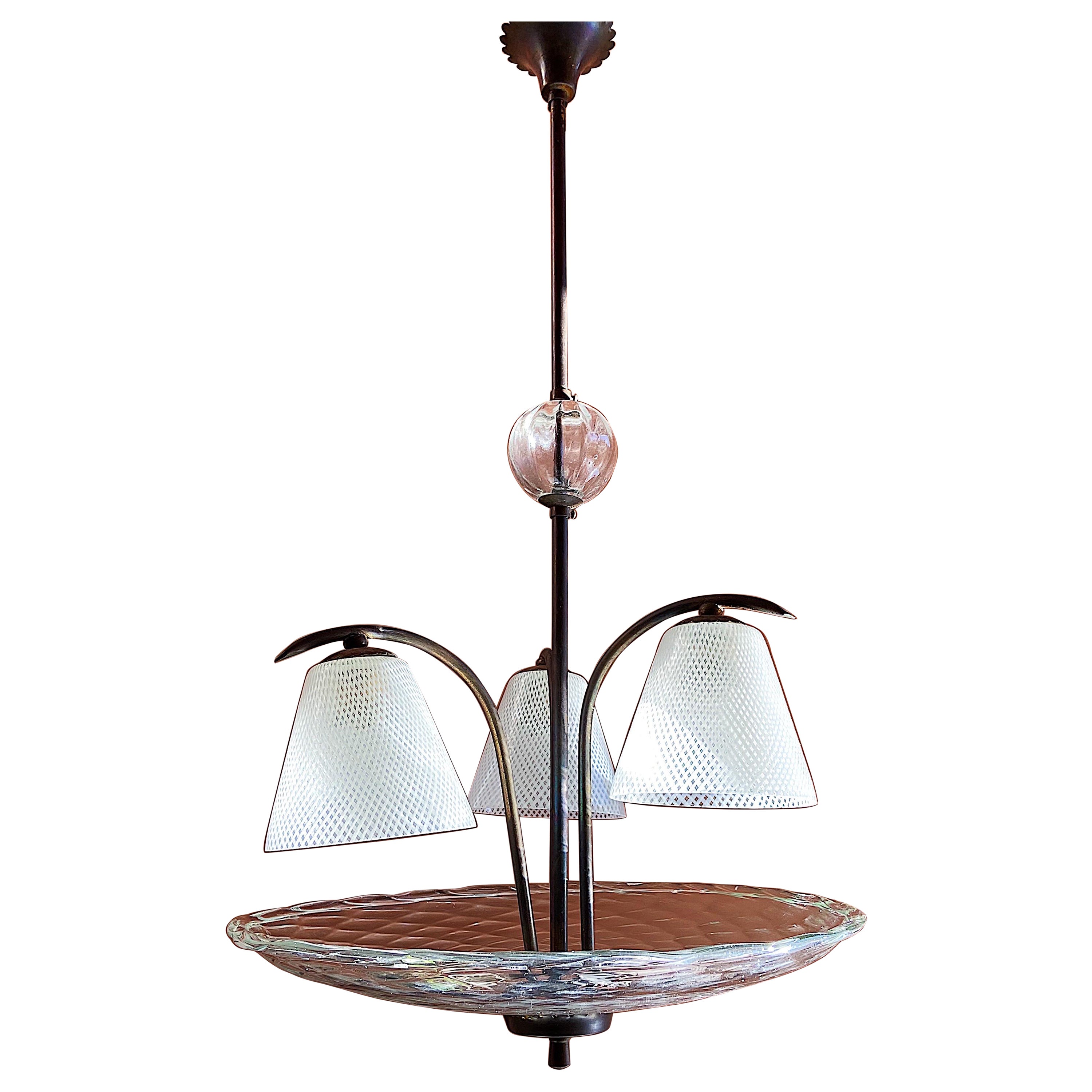 Murano Glass Chandelier Designed by Venini, Murano, 1940s