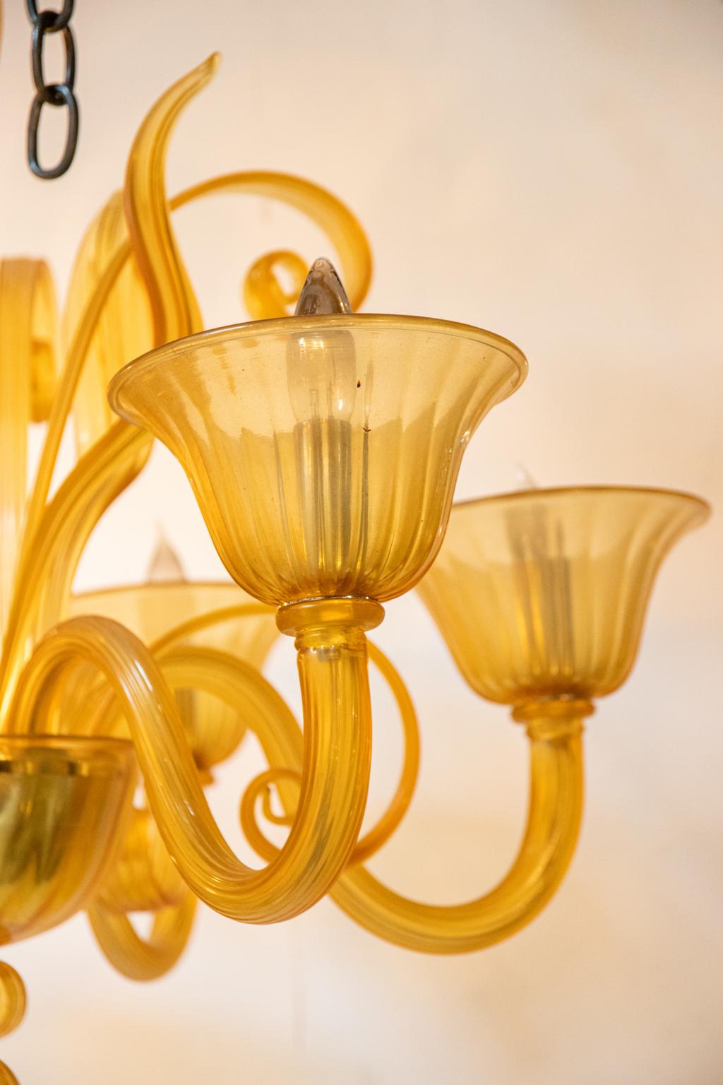 20th Century Murano Glass Chandelier in Amber Tones