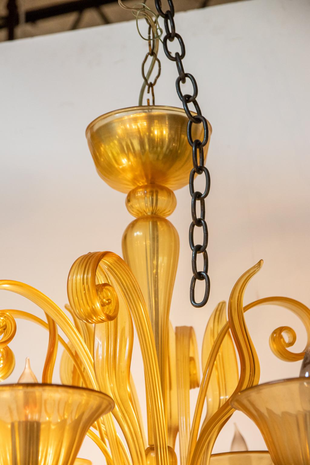 Murano Glass Chandelier in Amber Tones 3