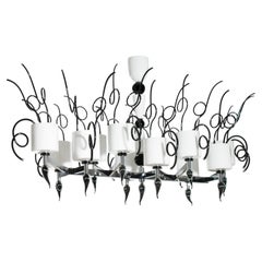 Murano Glass Chandelier in Black and White by Giovanni Dalla Fina, 1990s