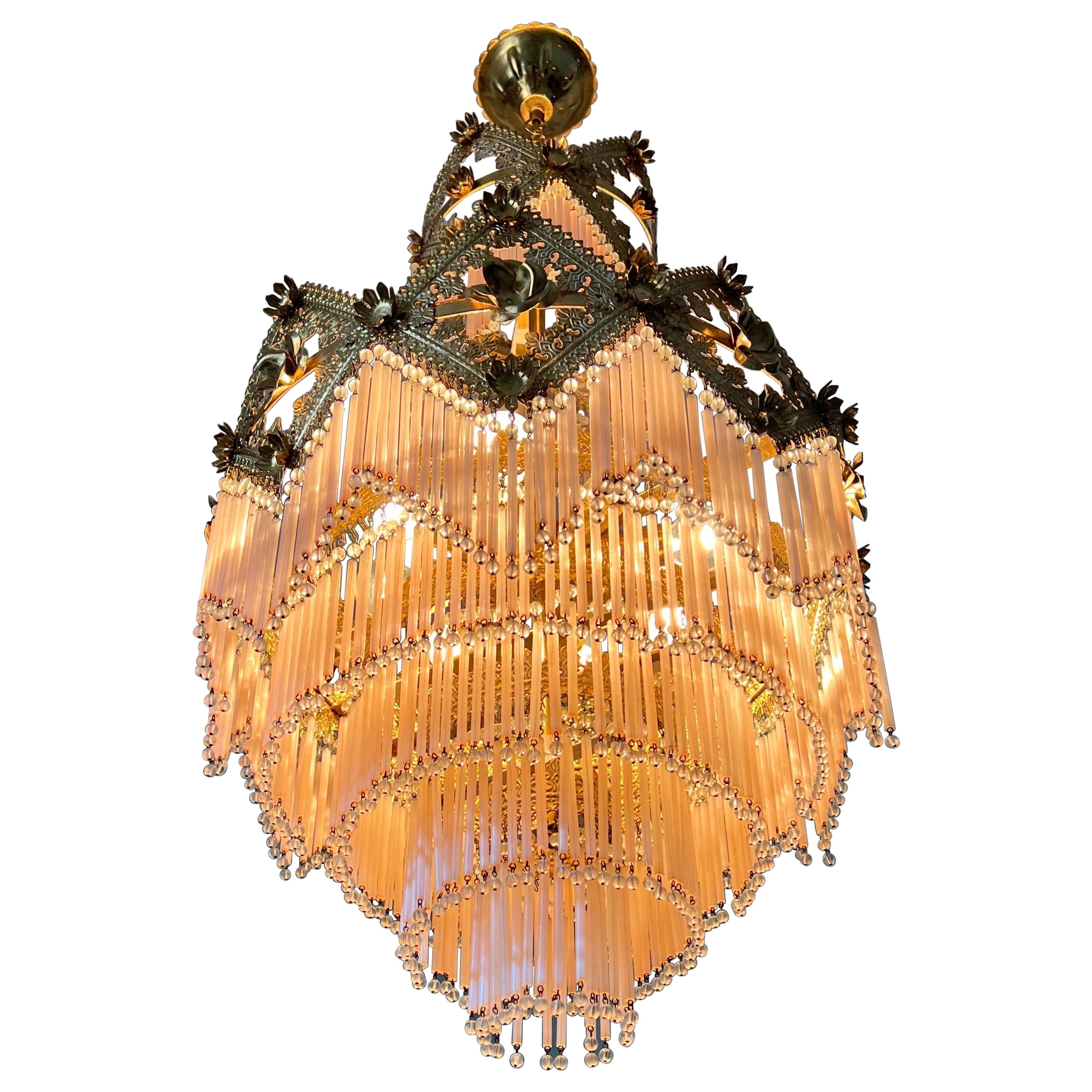 Murano Glass Chandelier in Pale Pink Italy 1970s Hollywood Regency style