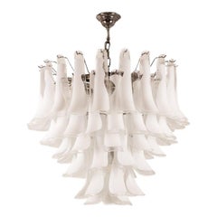 Murano glass chandelier in white and translucent glass. Contemporary
