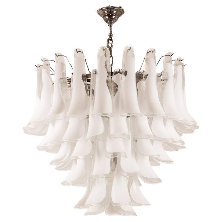 Murano glass chandelier in white and translucent glass. Contemporary