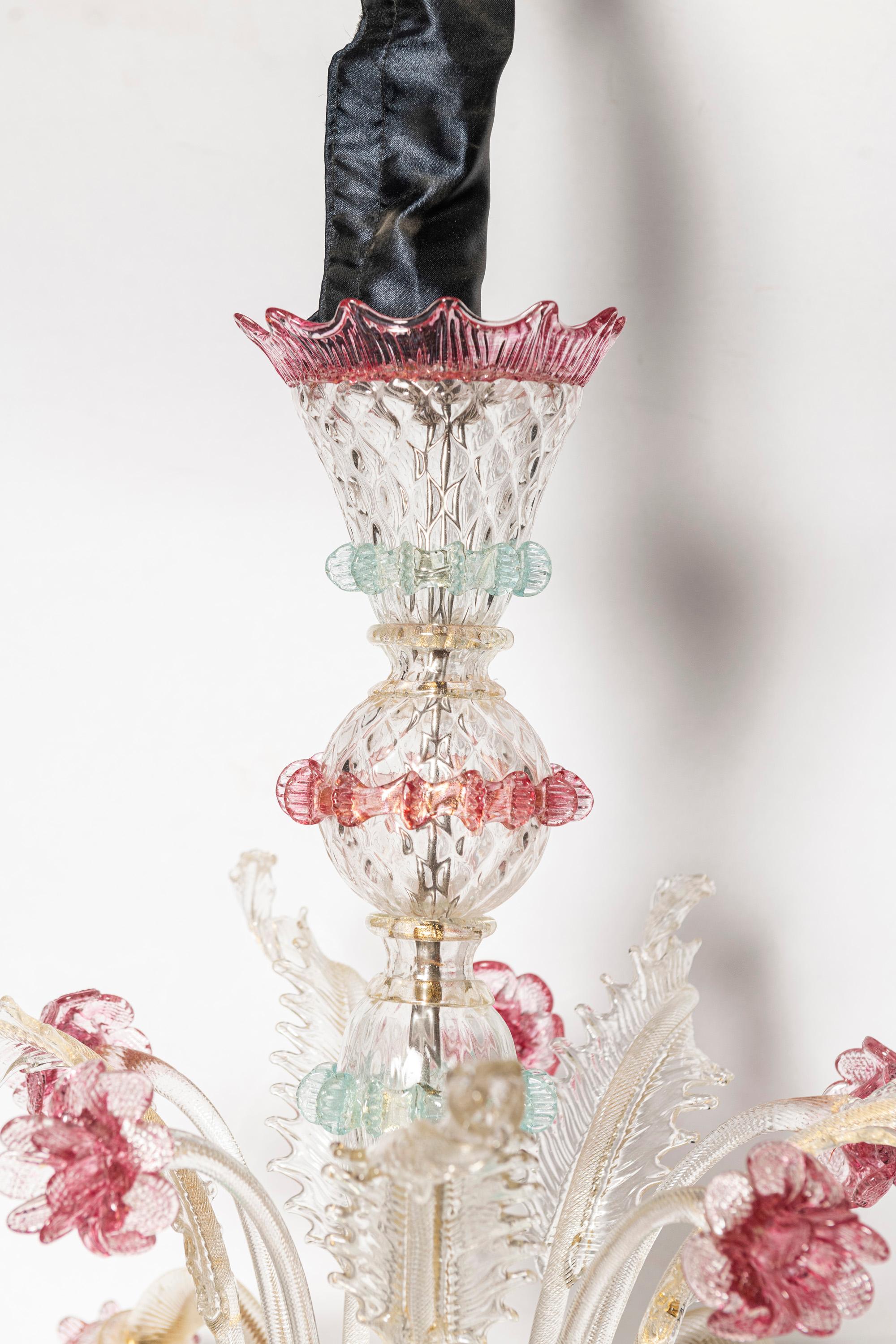 Art Nouveau Murano Glass Chandelier, Italy, circa 1940. For Sale