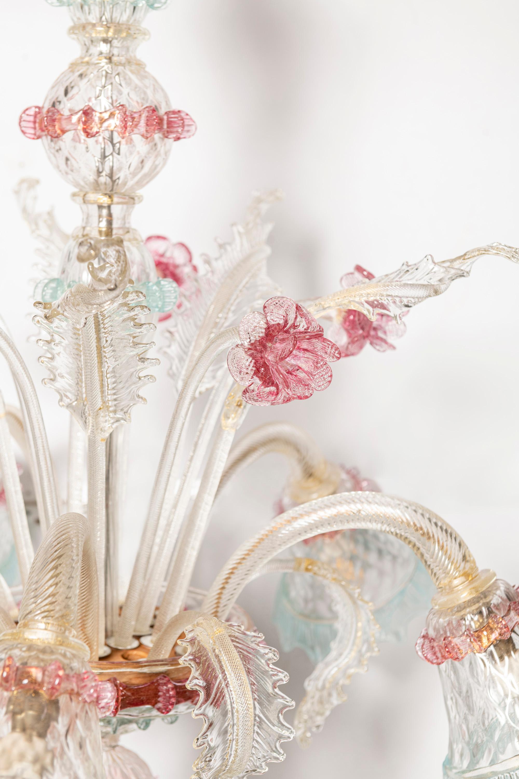 Mid-20th Century Murano Glass Chandelier, Italy, circa 1940. For Sale