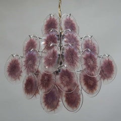 Italian Murano Purple Pulegoso Glass Disc Chandelier Attributed to Carlo Nason