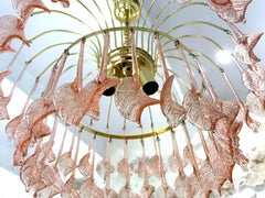 Murano mid-century Chandelier glass Pink Blossom Gilt Frame, 1970s