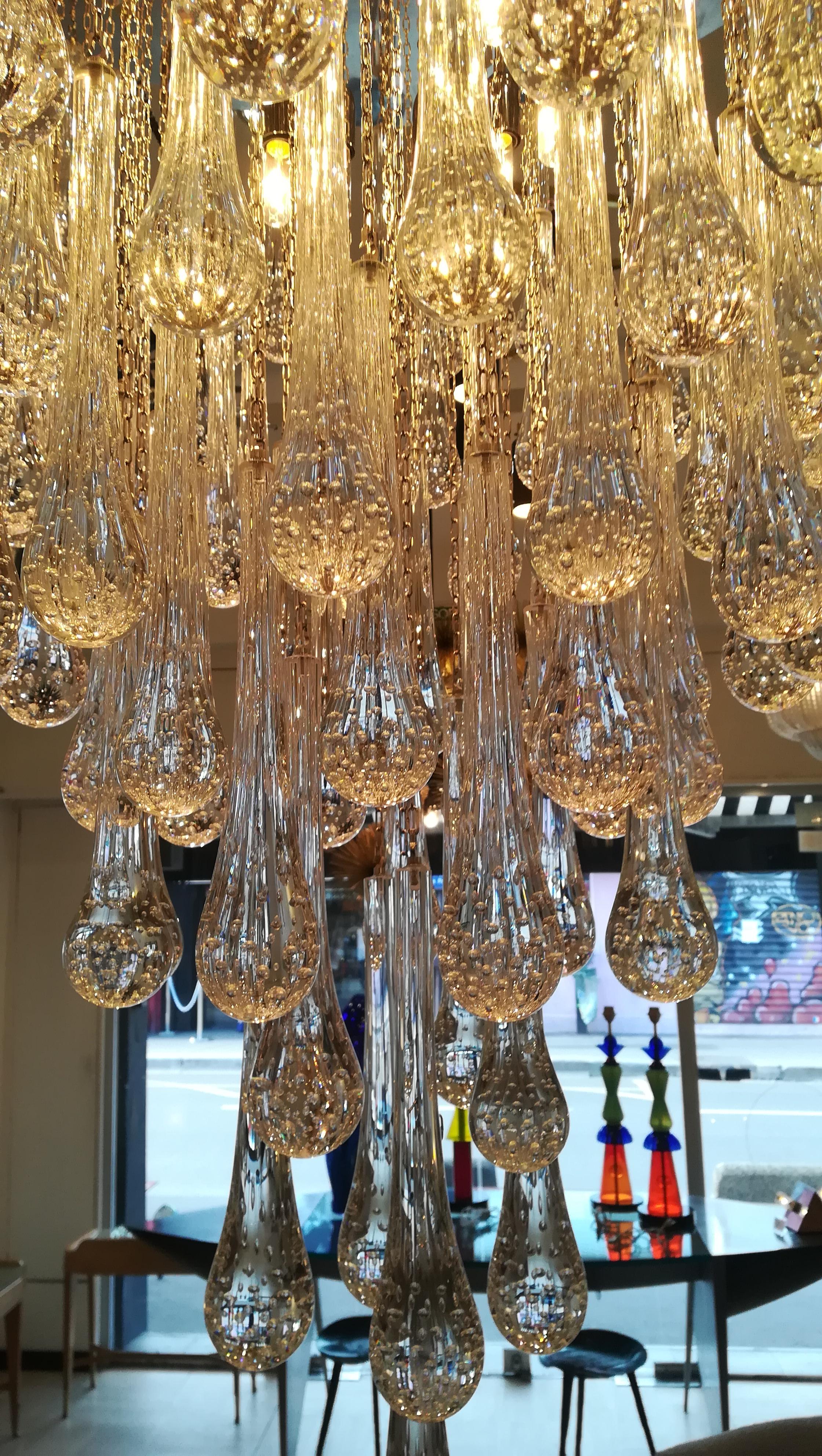 Murano Glass Chandelier Polished Steel and Crystal Drops 7