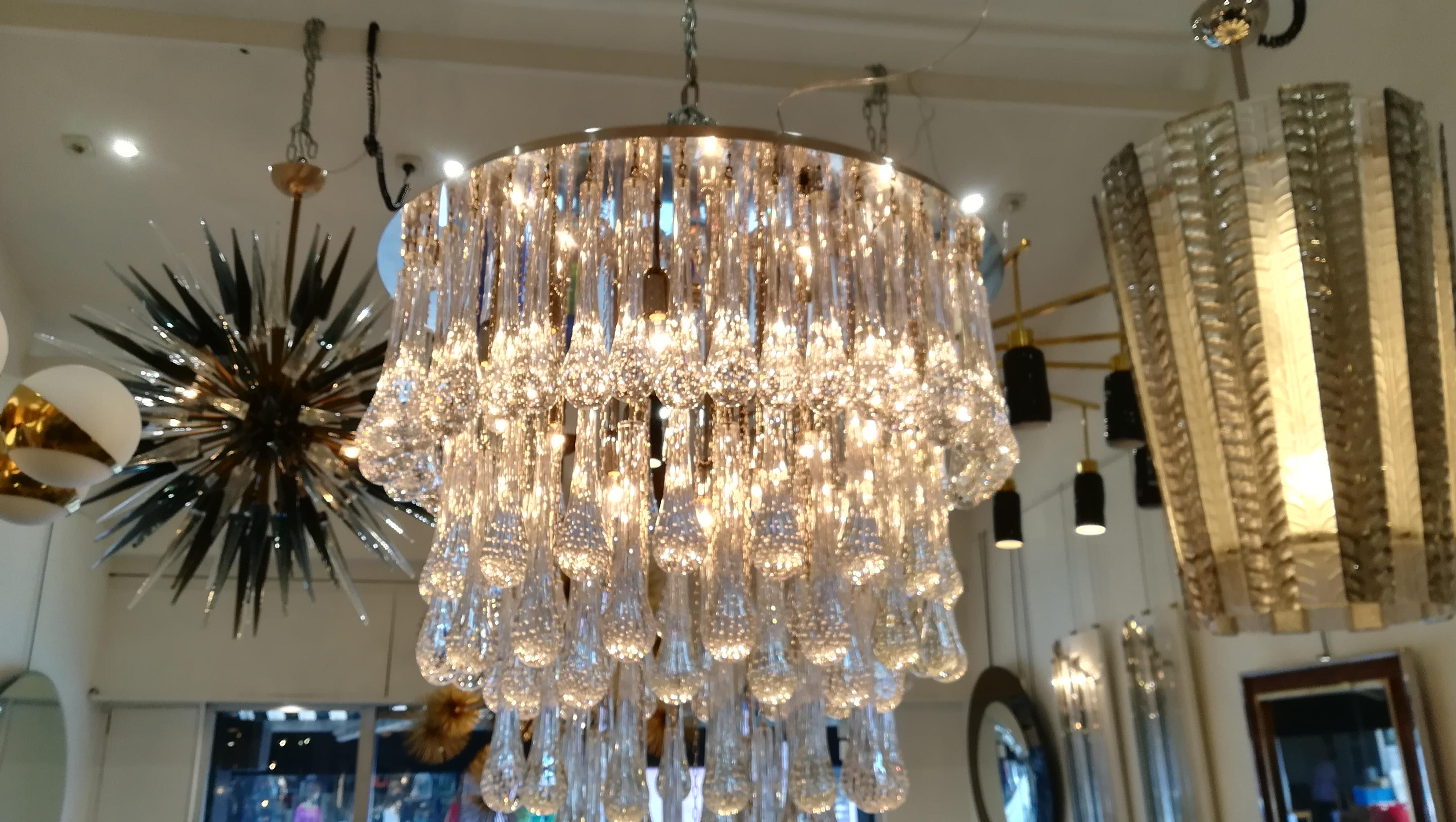 Italian Murano Glass Chandelier Polished Steel and Crystal Drops