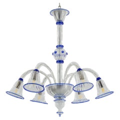 Murano Glass Chandelier, Sapphire Accents & Delicate Floral Forms, Venetian 21st