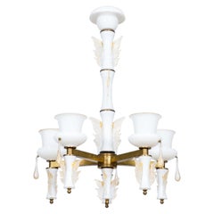 Murano Glass Chandelier white Butterfly gold finishes Signed De Majo 1970s Italy