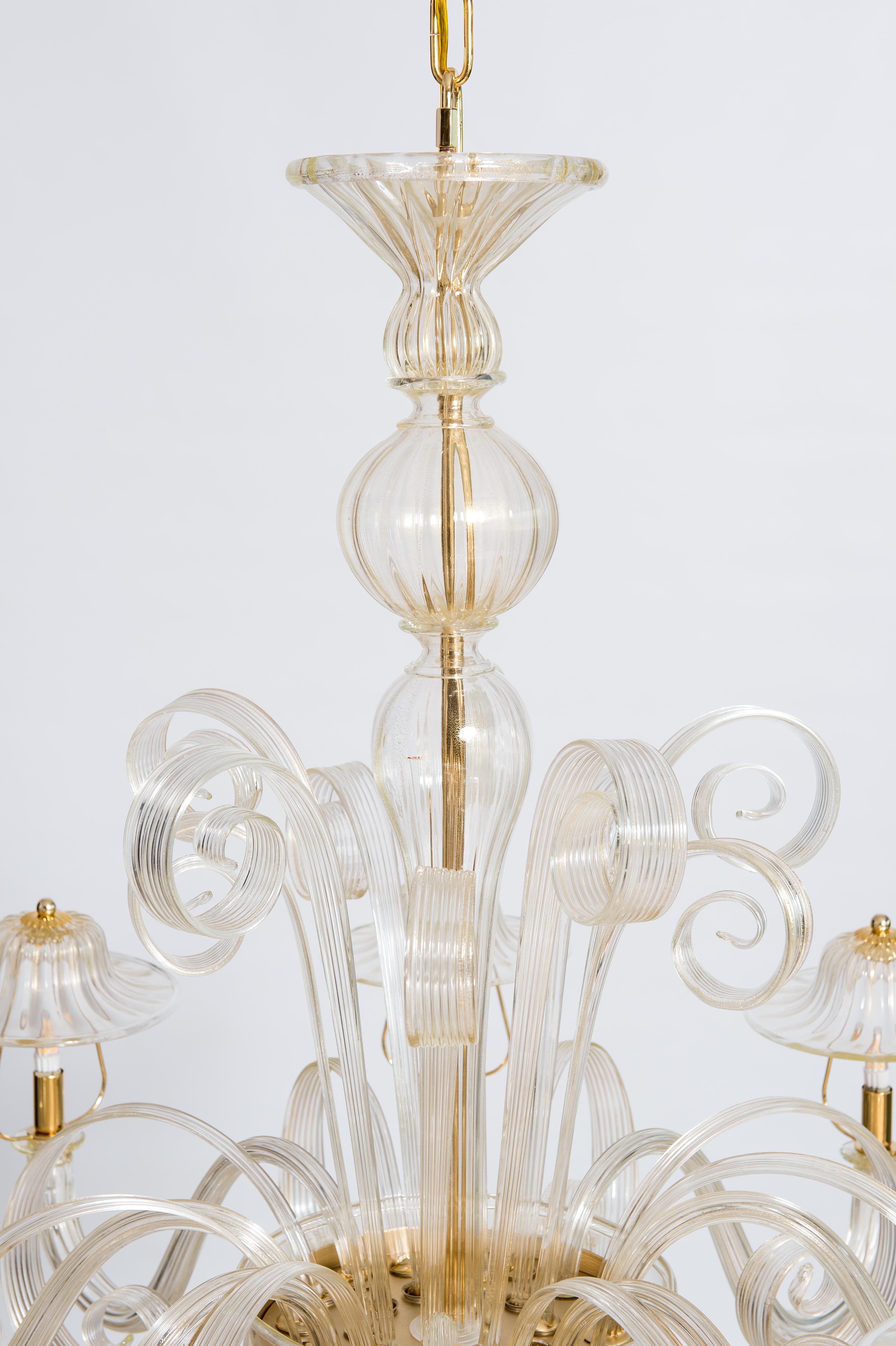 Murano Glass Chandelier with 24-Karat Gold and Pastoral Decorations, Italy For Sale 5