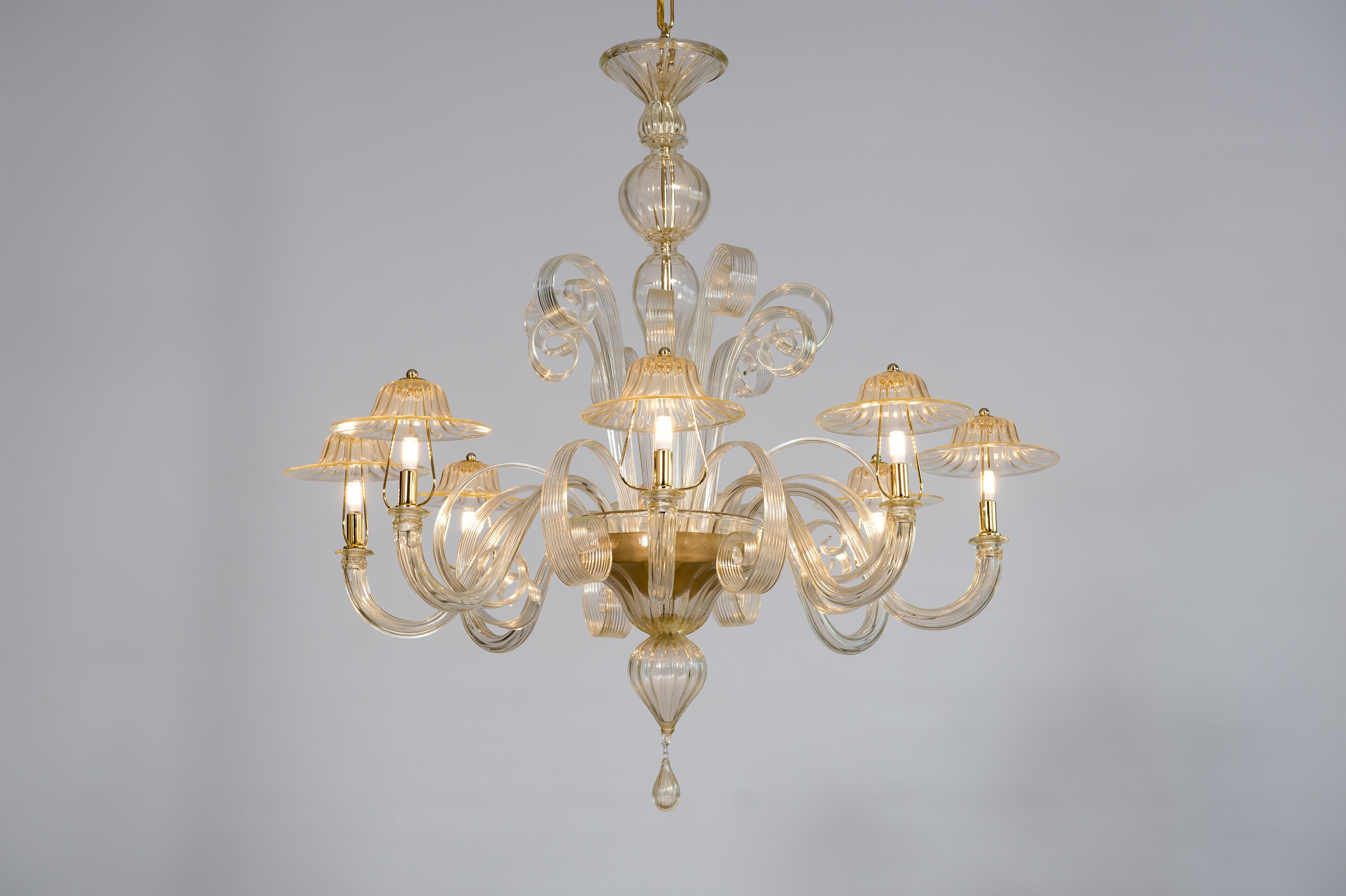 Murano Glass Chandelier with 24-Karat Gold and Pastoral Decorations, Italy For Sale 6