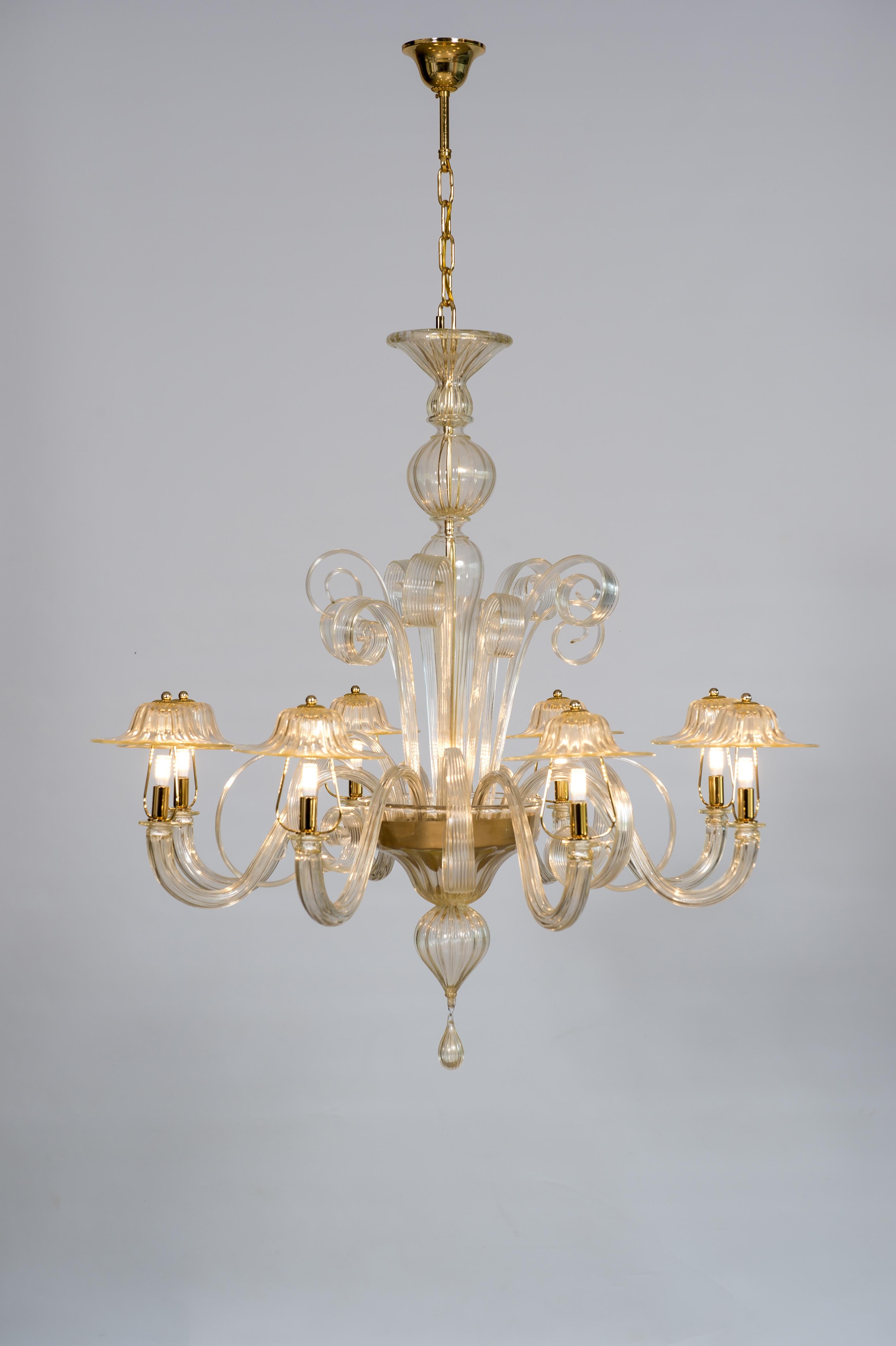 Murano Glass Chandelier with 24-Karat Gold and Pastoral Decorations, Italy For Sale 11