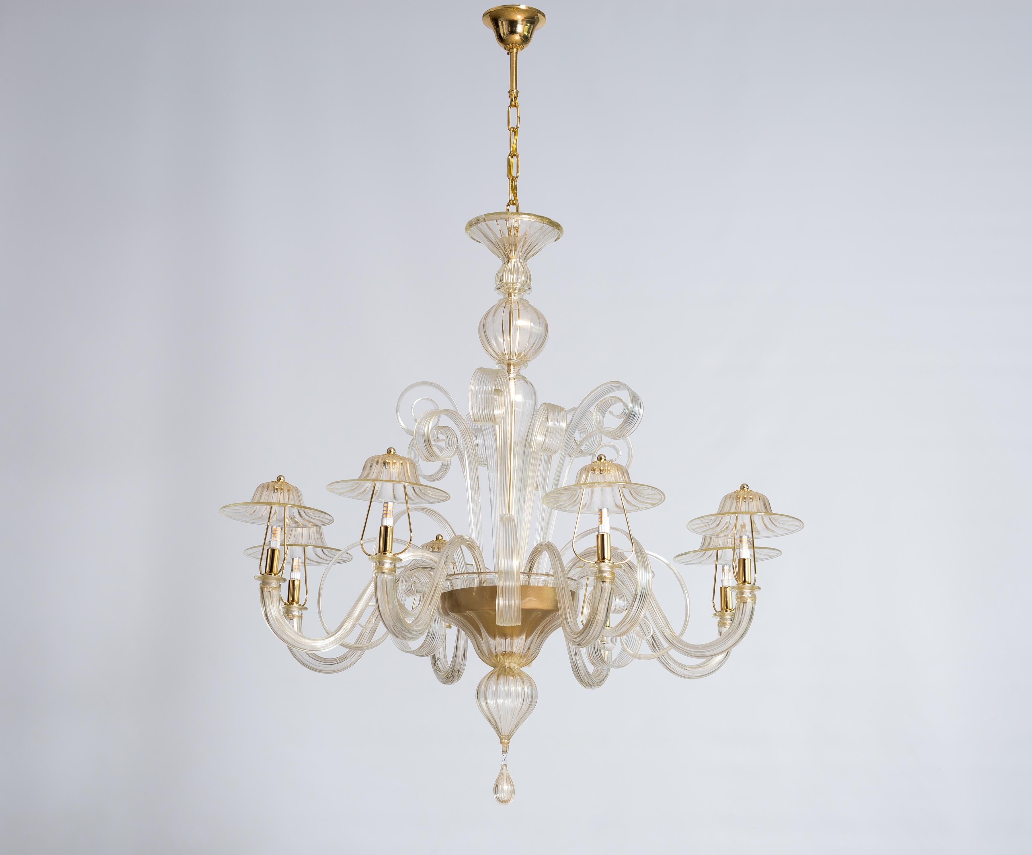 Murano Glass Chandelier with 24-Karat Gold and Pastoral Decorations, Italy For Sale 13