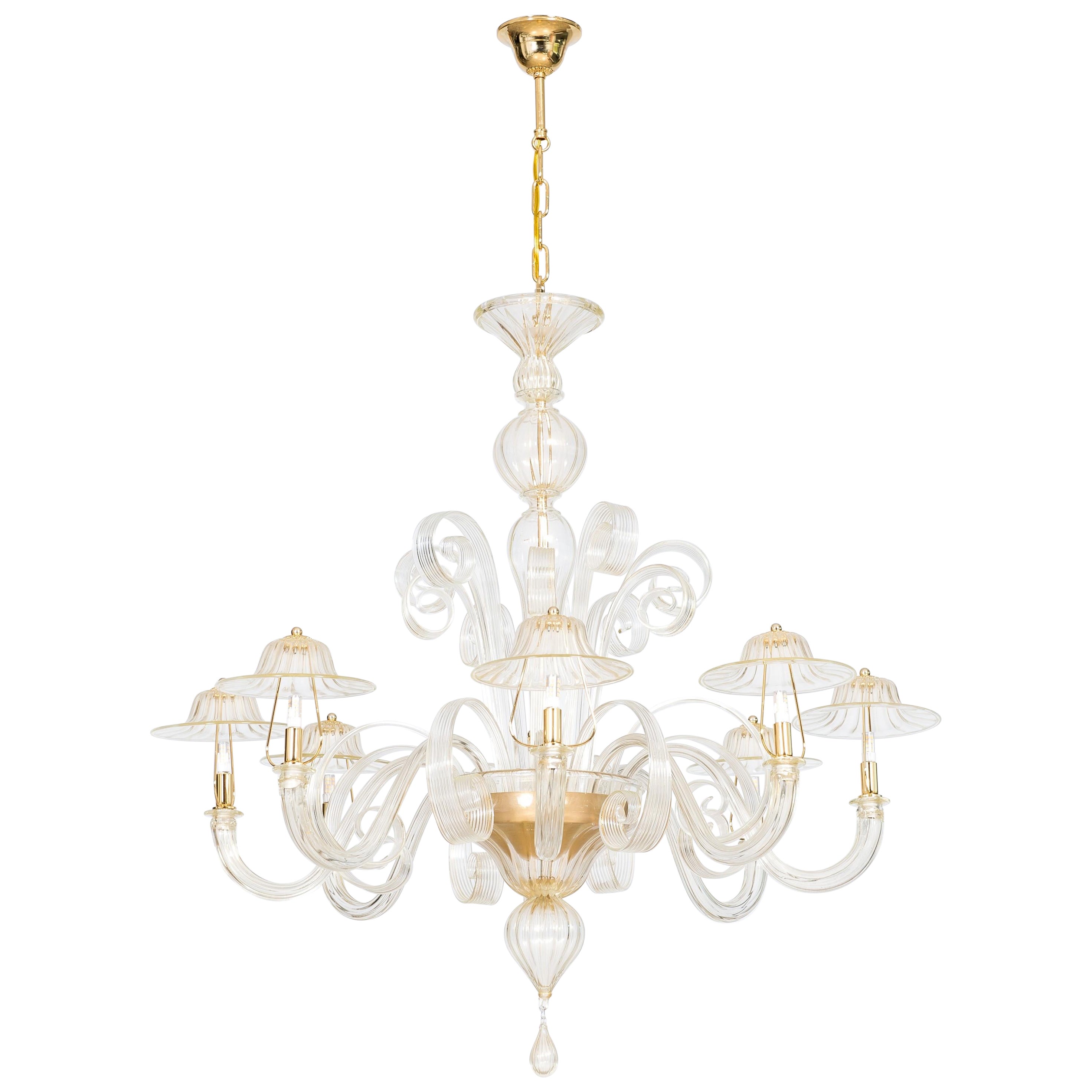 Lampadario in vetro di Murano con decorazioni pastorali e oro a 24 carati, Italia
