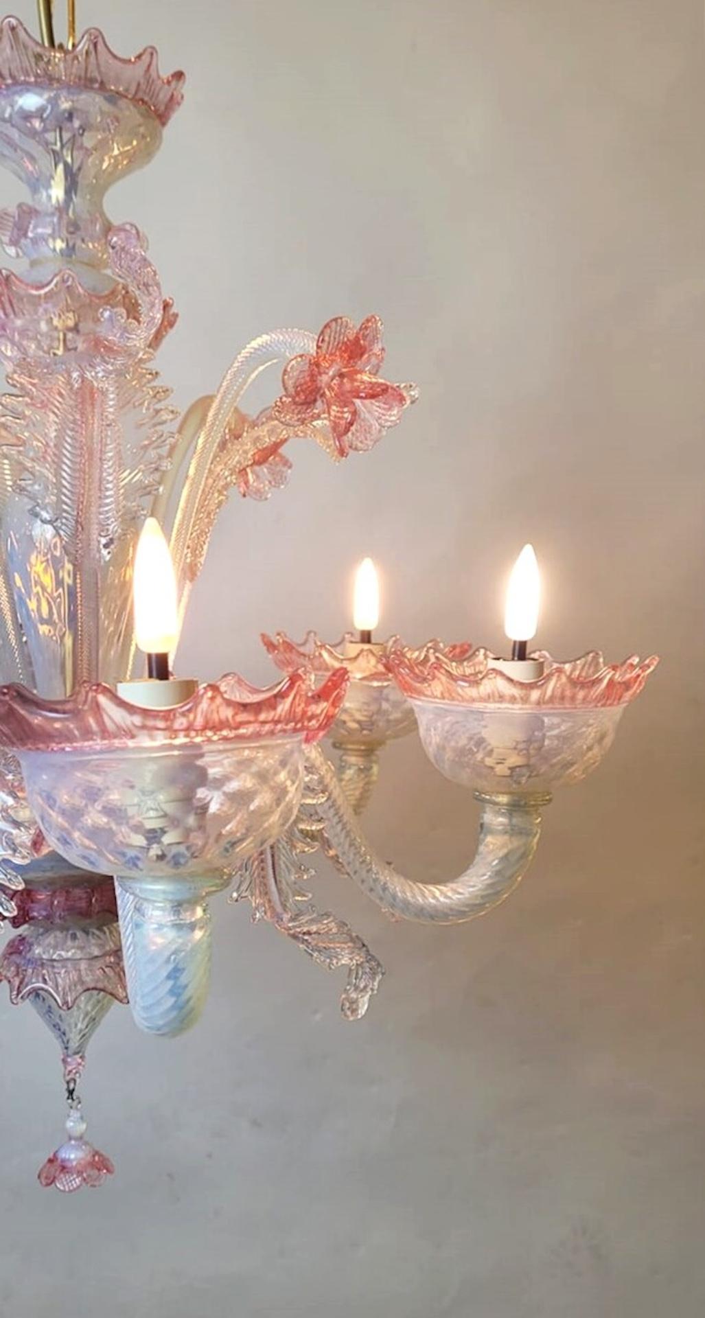 Lampadario in vetro di Murano con 6 luci, 1950 in vendita 1