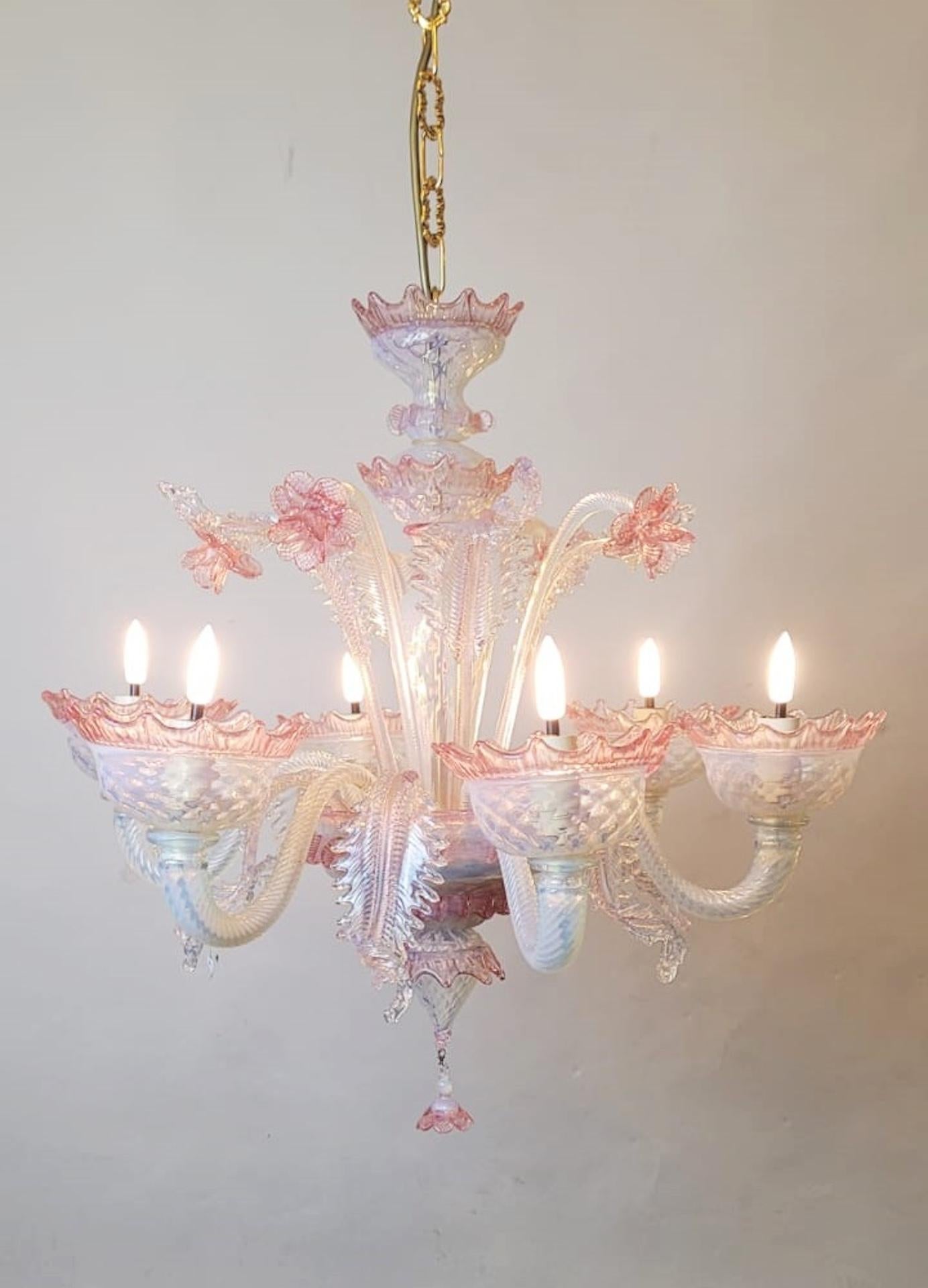 Lampadario in vetro di Murano con 6 luci, 1950 in vendita 2