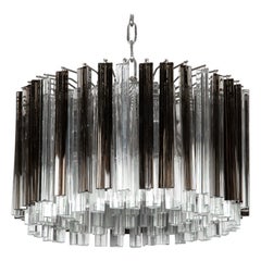 Murano Glass Chandelier with Clear and Smoke Glass Rods, 1970s