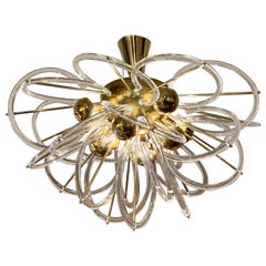 Murano Glass Chandelier with Clear Glass Circles and Brass Structure, 1970s