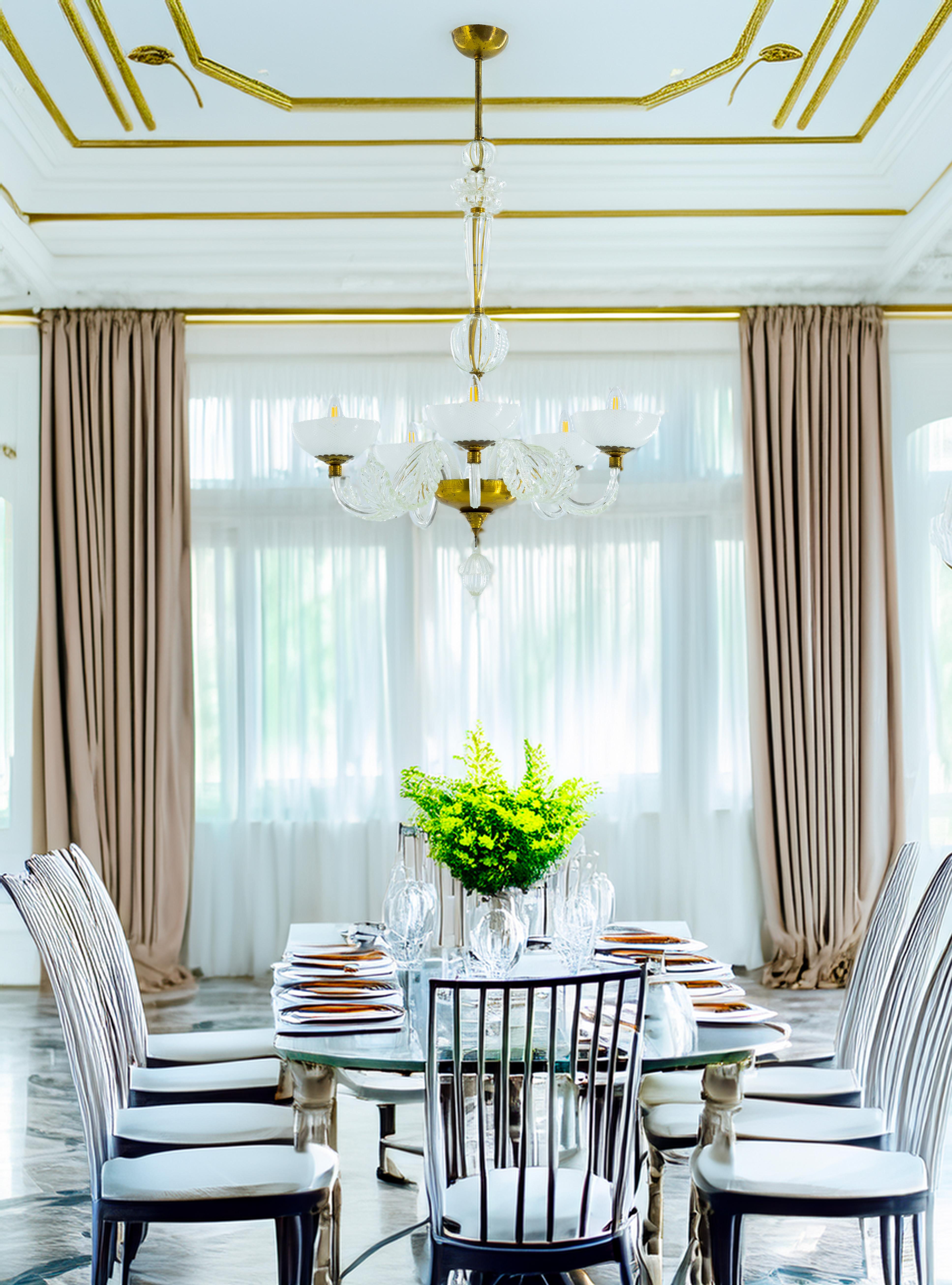 Murano Glass Chandelier with Delicate White Shades and Gilded Accents from 20th For Sale 7