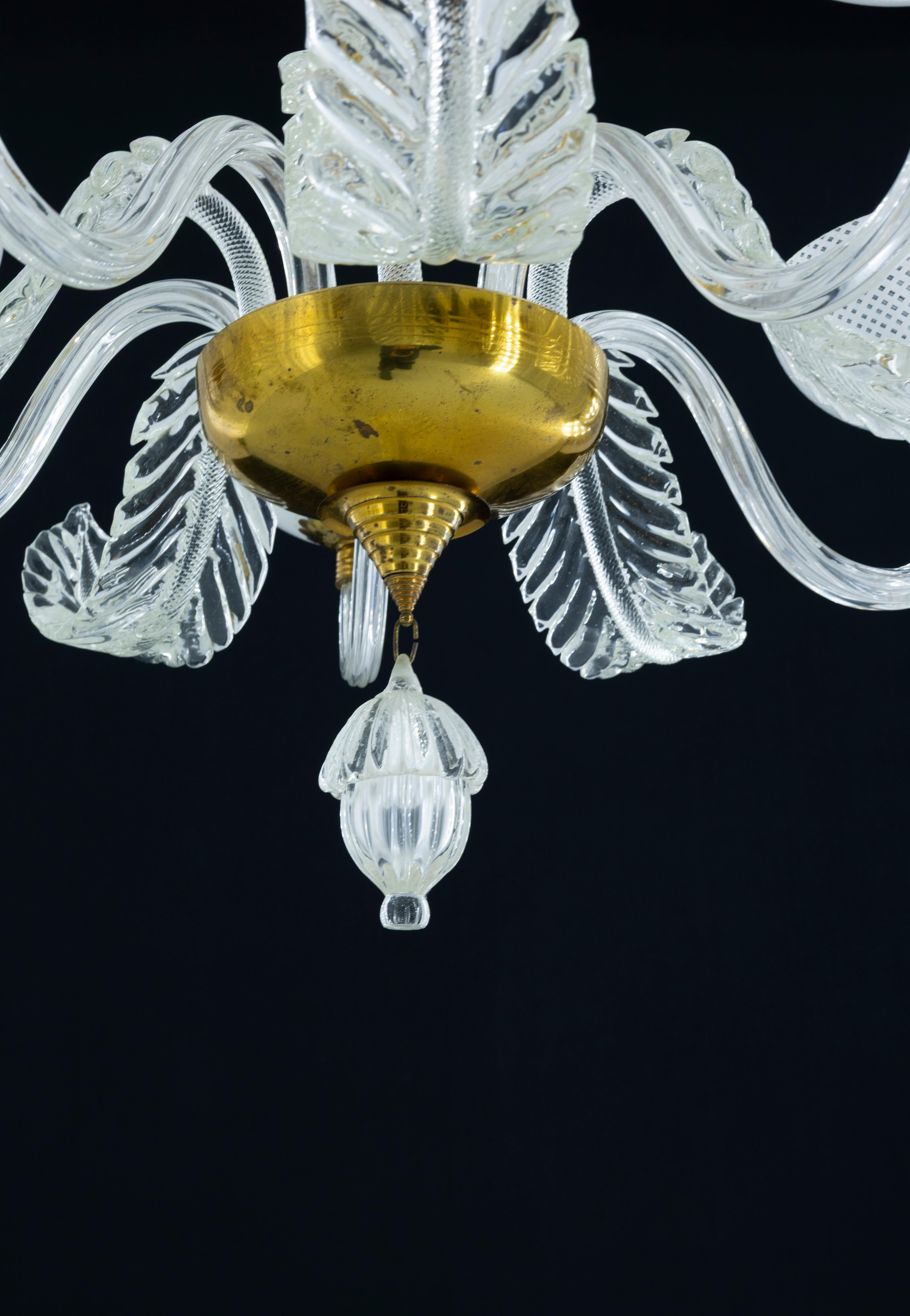 20th Century Murano Glass Chandelier with Delicate White Shades and Gilded Accents from 20th For Sale
