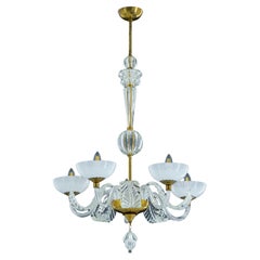 Antique Murano Glass Chandelier with Delicate White Shades and Gilded Accents from 20th