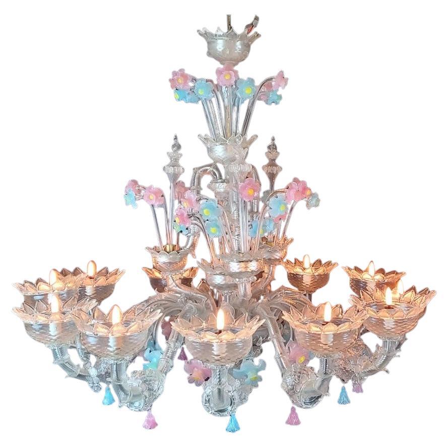 Lampadario in vetro di Murano con fiori,  Italia, 20 in vendita