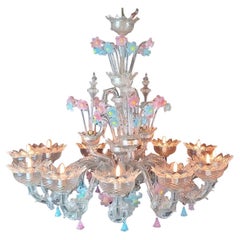 Lampadario in vetro di Murano con fiori,  Italia, 20