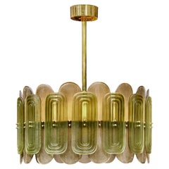 Murano Glass Chandelier with Green & Smoked Finish, Brass Frame