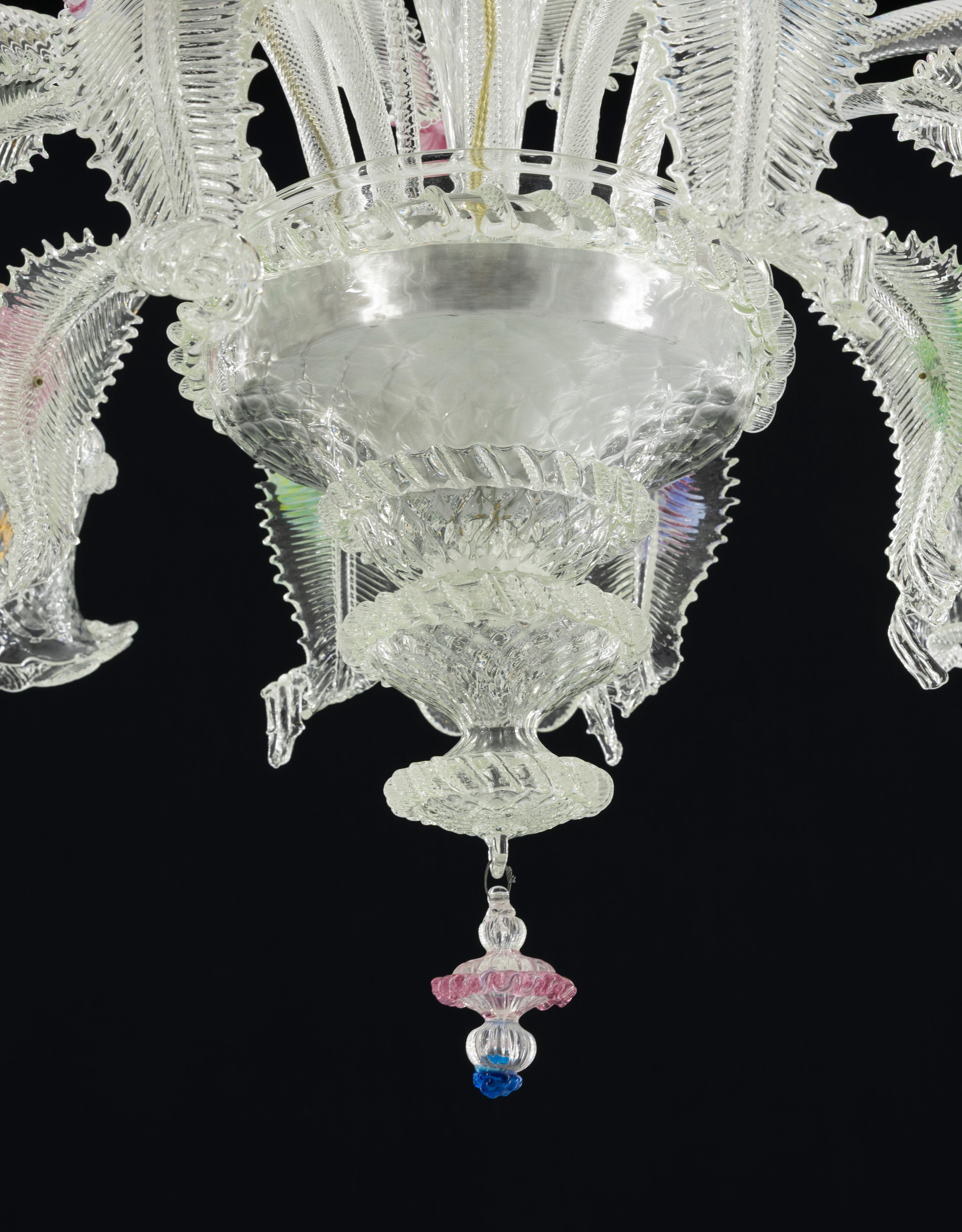 20th Century Murano Glass Chandelier with Hand-Sculpted Floral Accents a venetian masterpiece For Sale