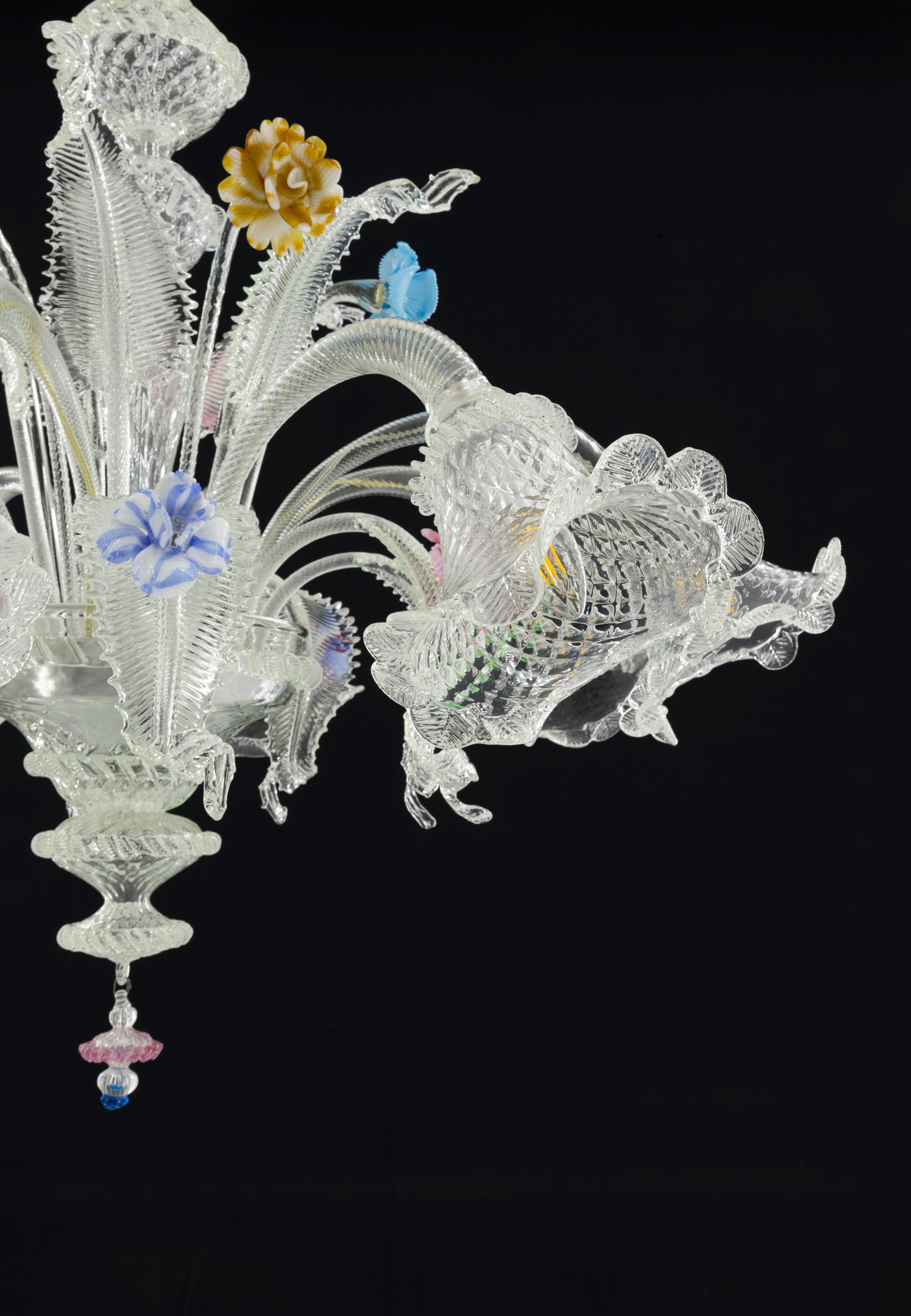 Murano Glass Chandelier with Hand-Sculpted Floral Accents a venetian masterpiece For Sale 1