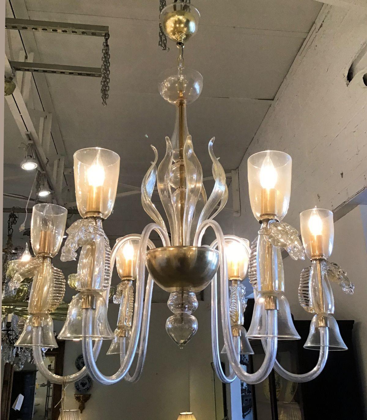 Murano Glass Chandelier with Horse Decor In Excellent Condition For Sale In Dallas, TX