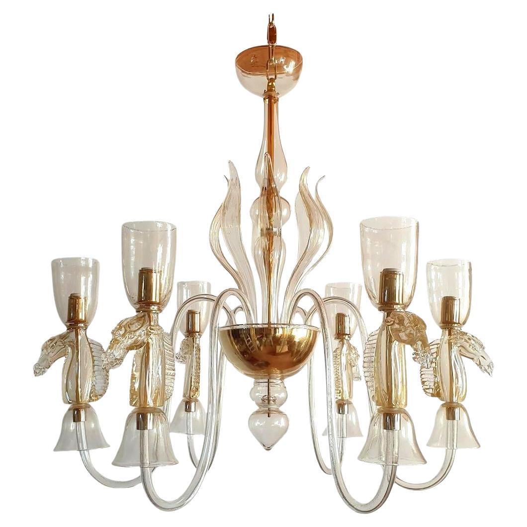 Murano Glass Chandelier with Horse Decor For Sale