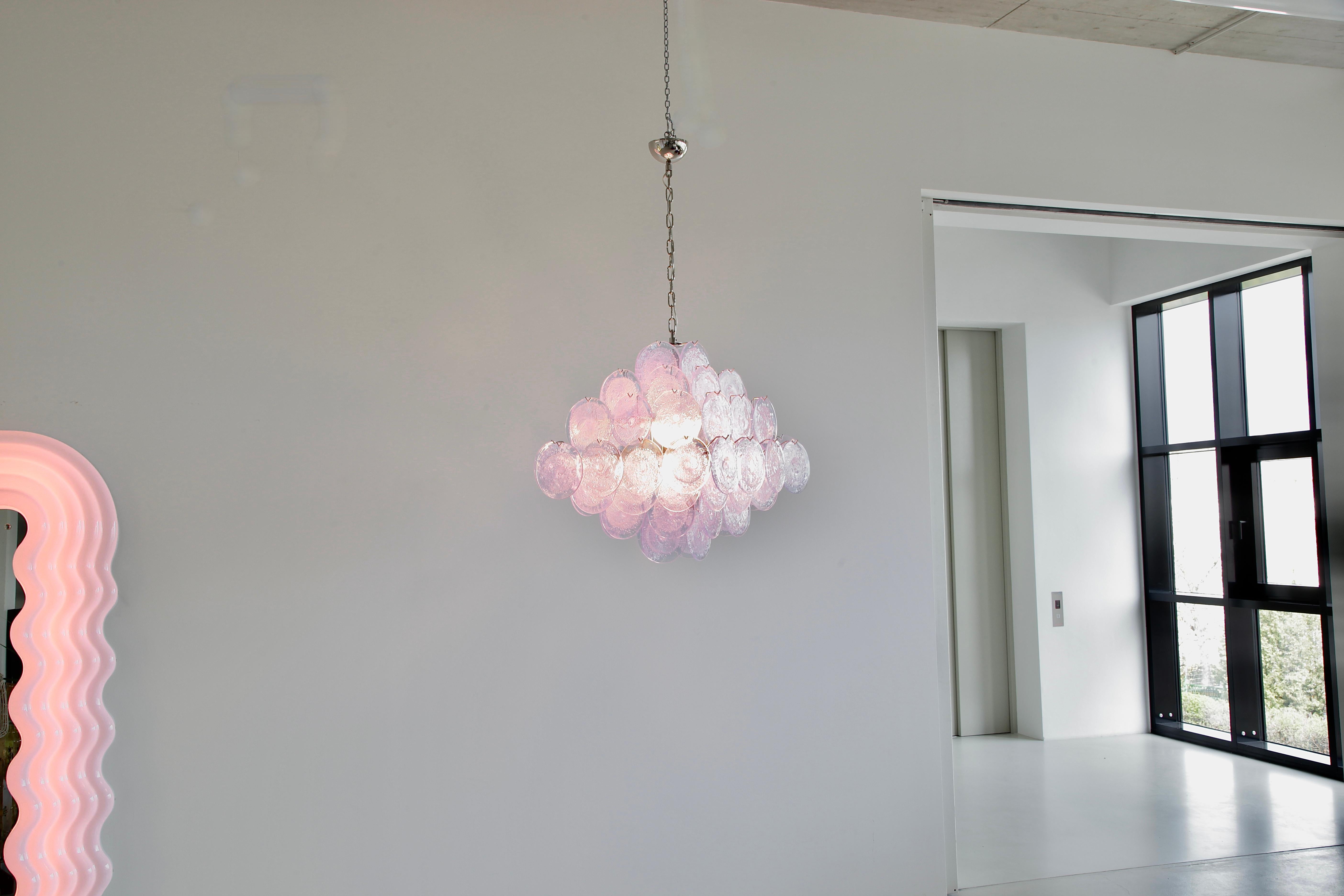 Modern Murano Glass Chandelier with Lavender Coloured Glass Disks
