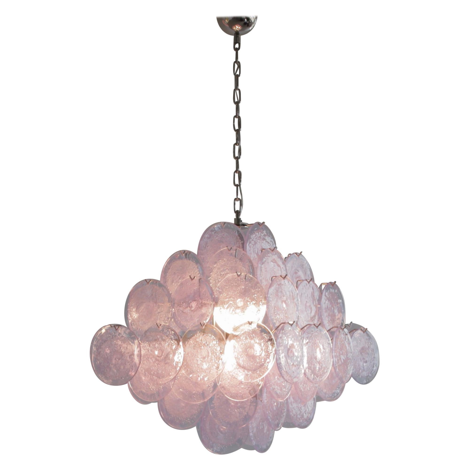Murano Glass Chandelier with Lavender Coloured Glass Disks