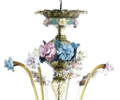 Murano Glass Chandelier with Polychrome Flower Applications early 20th century