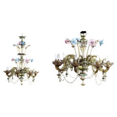 Murano Glass Chandelier with Polychrome Flower Applications early 20th century