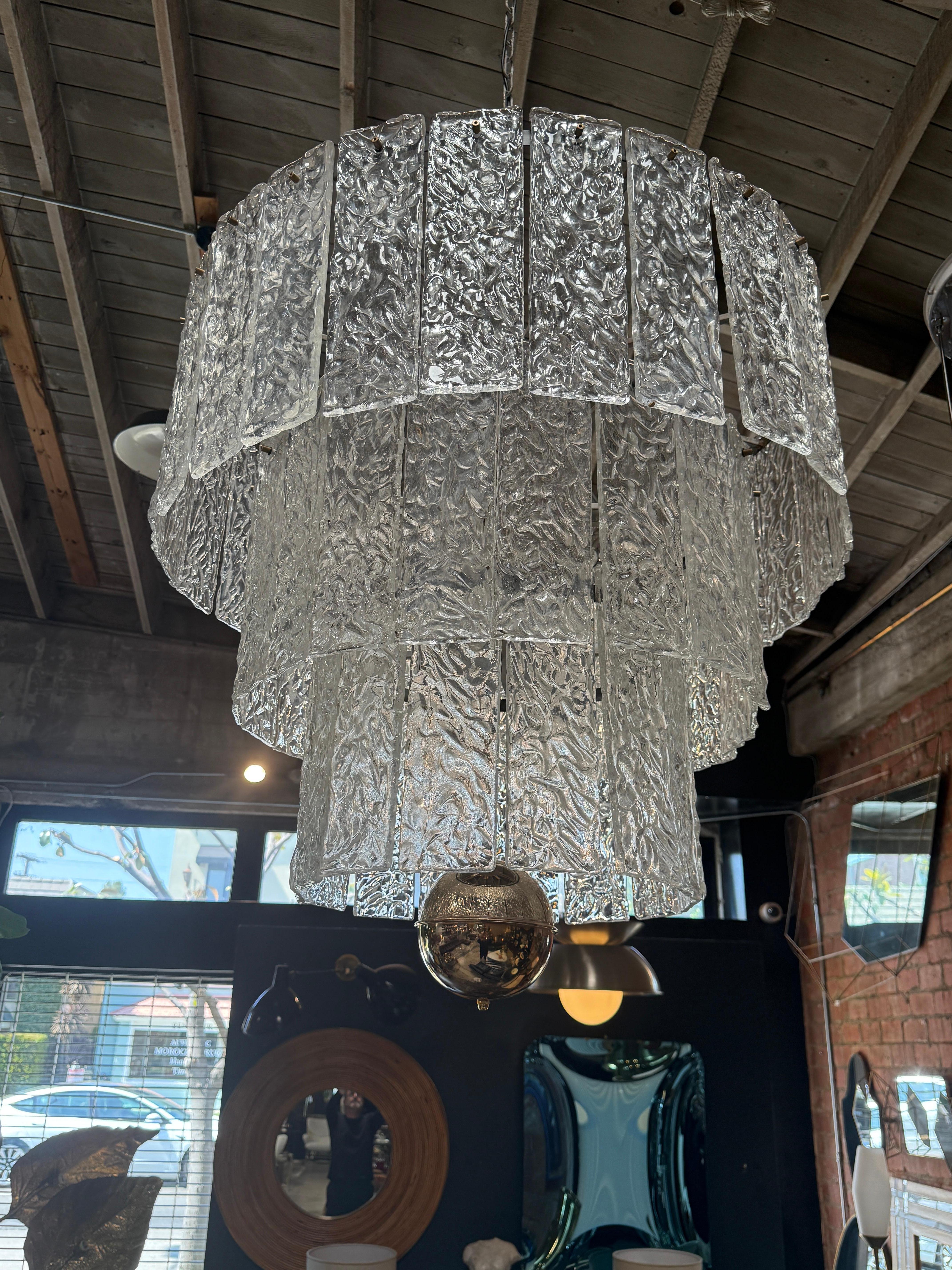 Murano Glass Chandelier with Textured Panels, Italy 1950s In Good Condition For Sale In Los Angeles, CA
