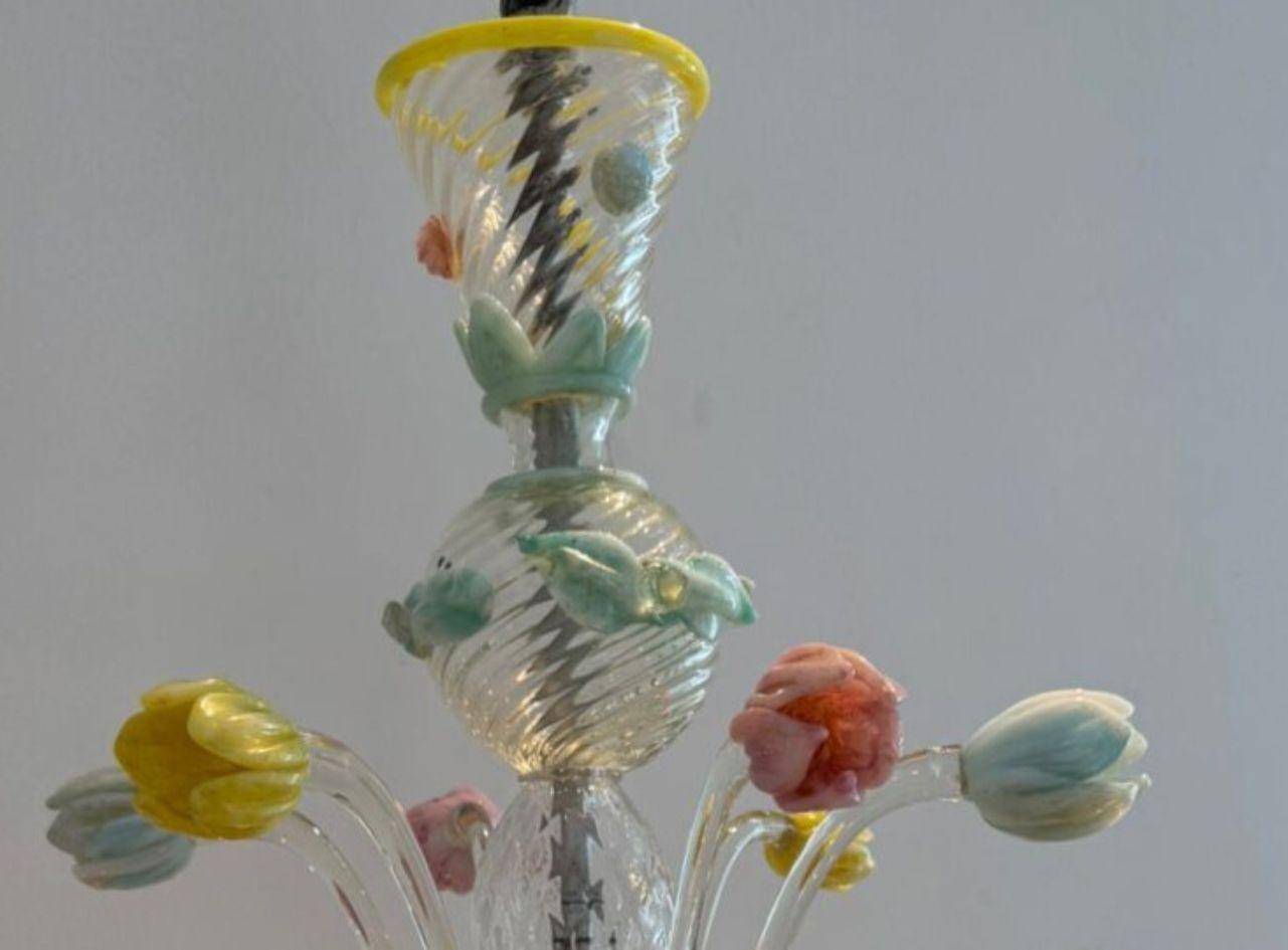 Murano Glass Chandelier with Tulips attributed to Seguso, Italy 1930s In Good Condition In Merida, Yucatan