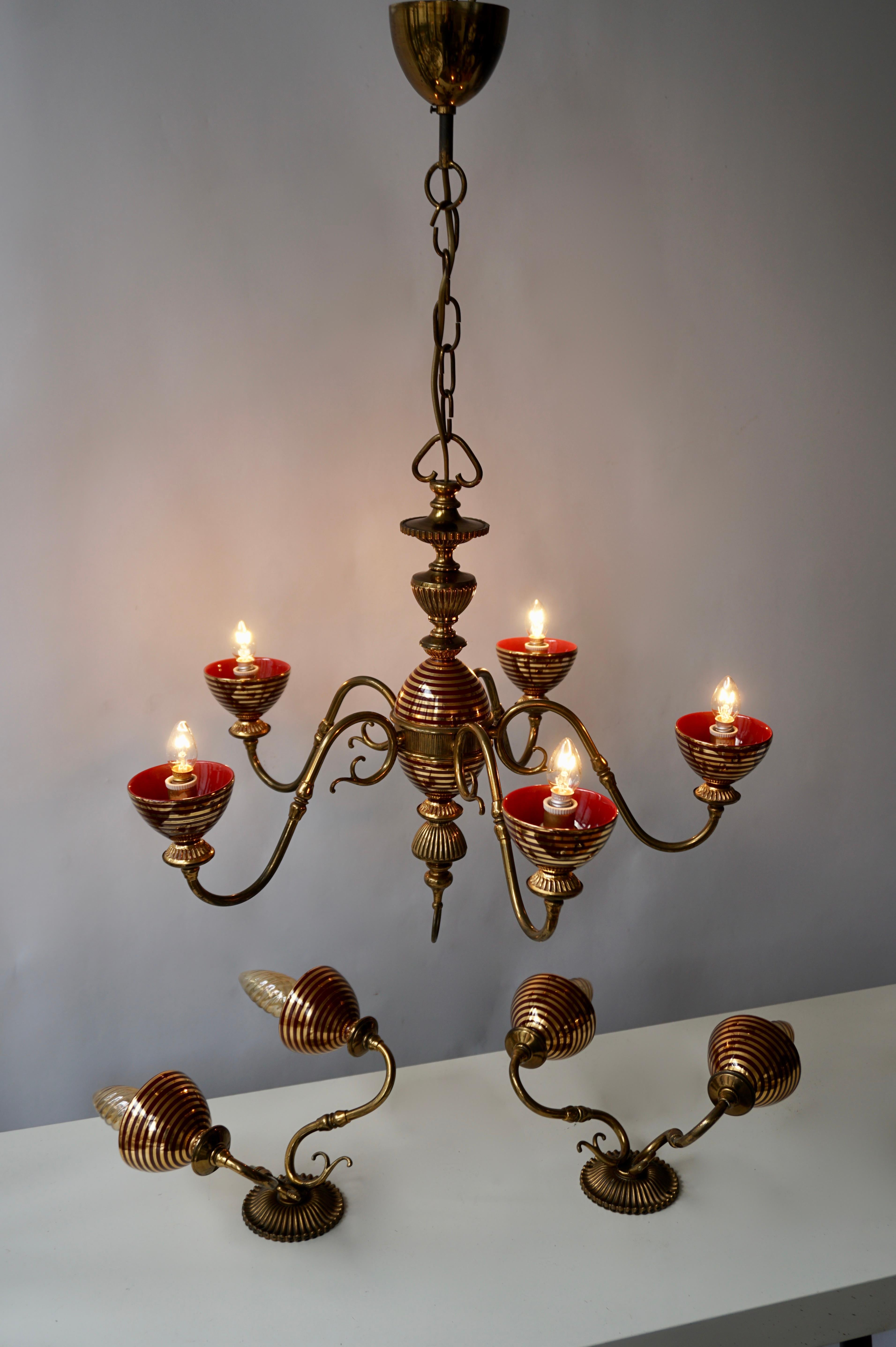 Italian Murano Glass Chandelier with two Sconces For Sale