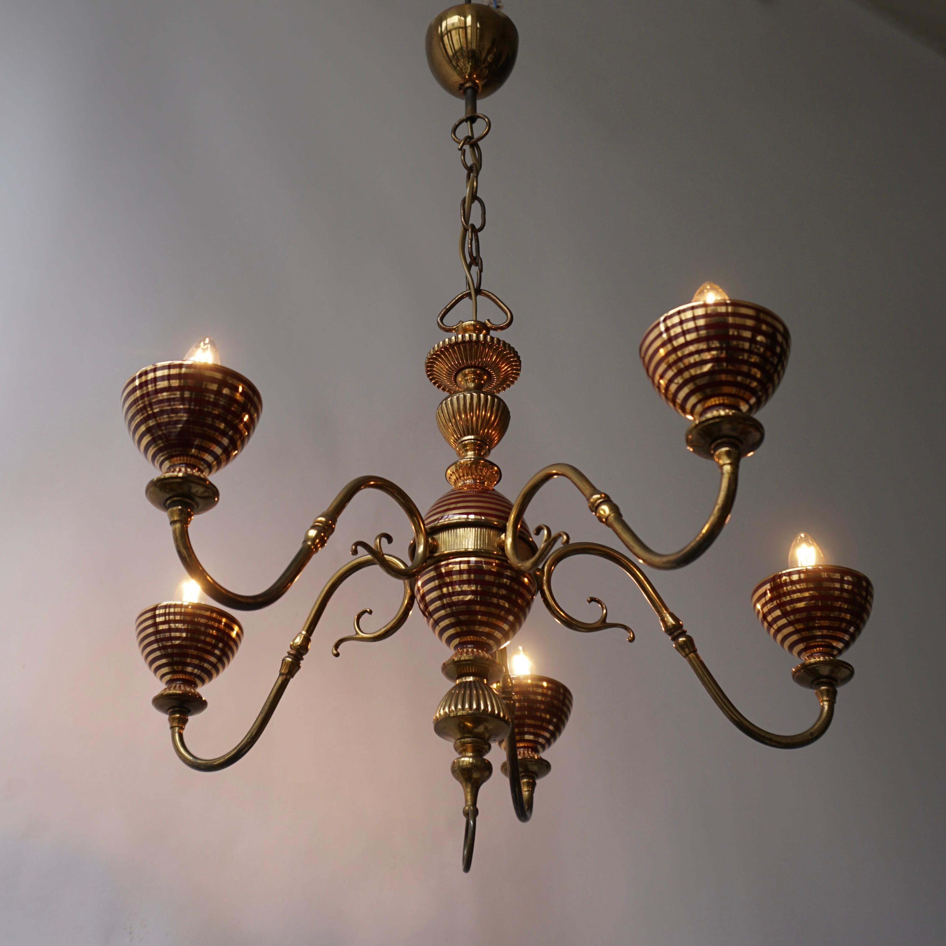 Brass Murano Glass Chandelier with two Sconces For Sale